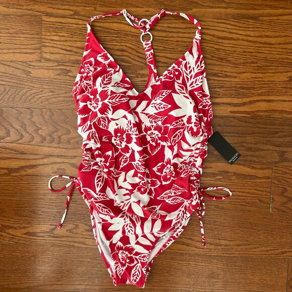 NWT Pink Floral Side Cinch Racer Back Medium Coverage One Piece Swimsuit Size XL - Picture 14 of 14